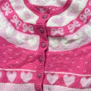 Love shack fancy - Women’s Pink Heart Pattern Cardigan Sweater